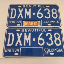 British Columbia License Plate Matching Pair Expired 1984 Beautiful DXM 638 Vtg - £26.62 GBP