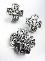 EXQUISITE Victorian Silver Marcasite Crystals Maltese CROSS Pendant Earrings Set - $29.99