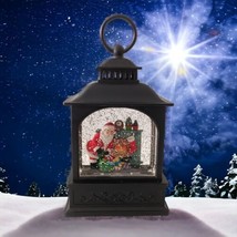 Christmas Snow Globe Lantern Fireplace Santa Claus LED Light Up Glitter Vintage - £35.59 GBP