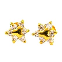 Precious CZ Studded EAR Studs PAIR 14k Solid Real Gold Screw Back - $126.66