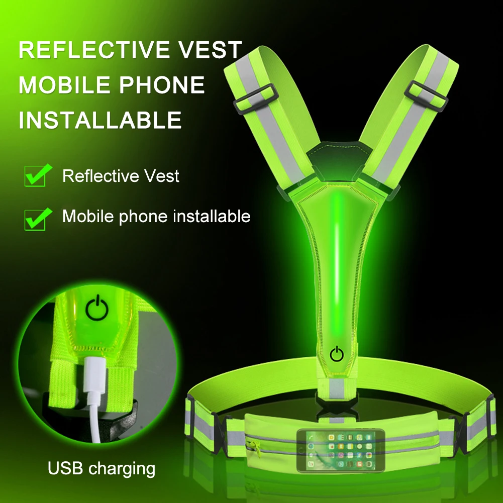 LED Reflective Vest Light Up Running Vest High Visibility Reflective Safety Vest - £13.19 GBP+