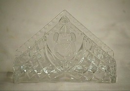 Vintage Crystal Triangle Napkin Holder Rose &amp; Waffle Pattern Crimped Edge Design - £55.26 GBP