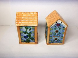 BIRDHOUSE COTTAGE CERAMIC SALT &amp; PEPPER SHAKERS VINTAGE UNUSED - £11.65 GBP