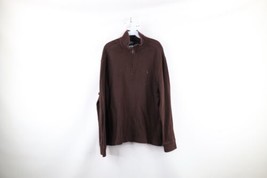 Vtg 90s Ralph Lauren Mens L Faded Cotton Ribbed Knit Half Zip Sweater Brown USA - £39.52 GBP