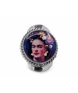Mia Jewel Shop Frida Inspired Graphic Round Silver Metal Rope Edge Adjustable Ri - $19.79