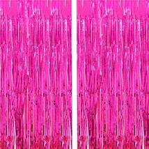 2 Pcs 3.2Ft X 8.2Ft Shiny Hot Pink Metallic Tinsel Foil Fringe Curtains Photo Bo - £11.76 GBP