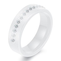Black White Ceramic Ring With One Row Australia Zircon Wedding Engagement Rings  - £7.62 GBP