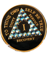 Light Amethyst AB Swarovski Crystal AA Medallion Black Tri-Plate Sobriet... - $18.99