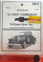 Williams Model R.R. Ho Scale Vehicles   &#39;32 Chevrolet Cabriolet 545   3 ... - $24.98