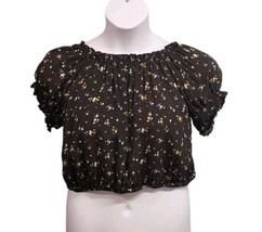 American Eagle Womens Medium Black Floral Print  Crop Top Open Tie Back   - $11.77