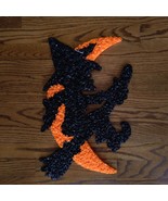 Witch on Broom Flying with Moon Halloween Melted Plastic Popcorn Décor - £22.27 GBP