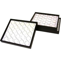 75 White Gem Jars Inserts 1&quot; &amp; Black Display Trays 6Pcs - £29.32 GBP