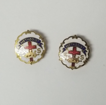 2 Methodist Sunday School Christian Cross Religious Award Vintage Lapel Pin - £8.54 GBP