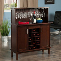 Wine Bar Home Mini Liquor Cabinet Storage Solid Wood Bottle Rack Glasses... - $278.81