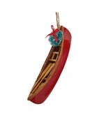 KURT ADLER 5&quot; RED WOODEN CANOE w/WREATH COASTAL LAKE CHRISTMAS ORNAMENT ... - $23.52 CAD