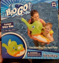 Inflatable Green Elephant Swim Ring - Sprays Water - Built-In Hand Pump - NEW! - £14.66 GBP