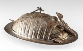 Castillo Family Silverplate Armadillo Butter Dish w/ Turquoise Dragonfly - £1,059.11 GBP