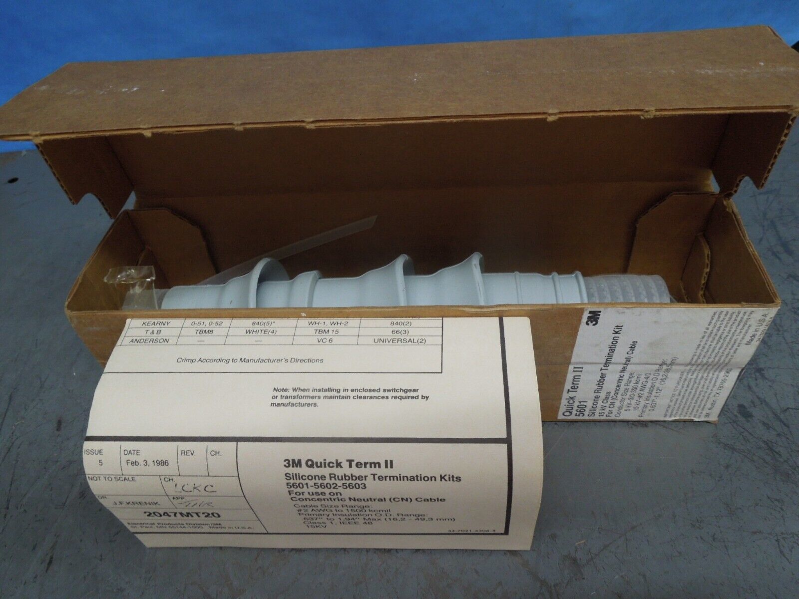 3M 5601 Quick Term II Silicone Rubber Termination Kit 15kV Class for CN New - $35.00
