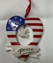 2004 Avon Patriotic Ornament Porcelain Stars Stripes Heart Peace Rhinestone Dove - £5.49 GBP