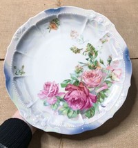 Vintage German Iridescent Pink Rose Serving Platter Cake Plate With Dept... - £17.99 GBP