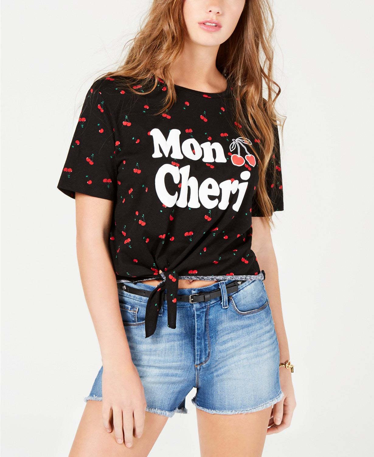 Rebellious One Juniors Mon Cheri Tie-Front Graphic T-Shirt - $17.00