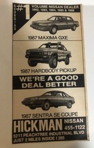 1987 Hickman Nissan Car Vintage Print Ad Advertisement pa21 - £6.18 GBP
