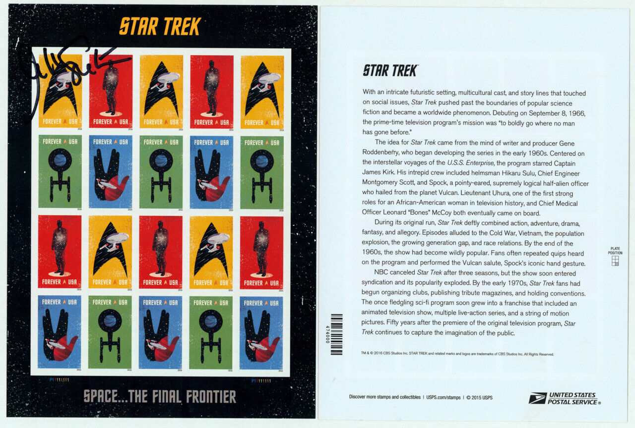 William Shatner SIGNED USPS 2016 Star Trek Stamp Sheet / USS Enterprise  - £118.69 GBP