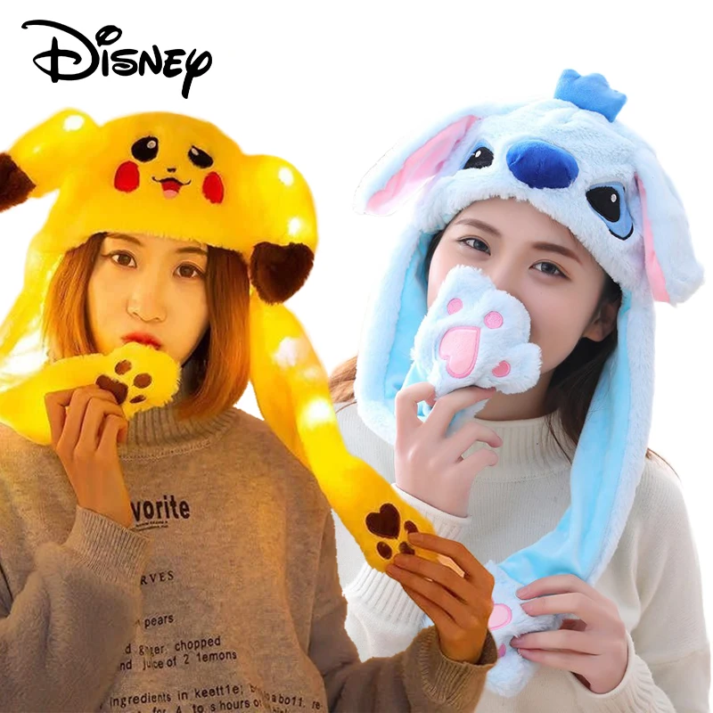 Pokemon Pikachu Stitch Glowing Plush Ear Moving Jumping Rabbit Hat Funny Kawaii - £9.57 GBP+