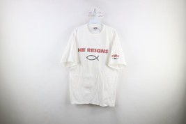 Vtg 90s Mens XL Spell Out Christian Jesus Fish He Reigns Short Sleeve T-Shirt - $37.83