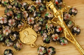 Religious Jewelry Cloisonne Black Pink Floral Bead Catholic ROSARY Pope Benedict - £43.38 GBP