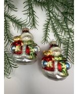 Pair of European Blown Glass Snowman Teddy Bear Ornaments Silvered Hand ... - $30.06
