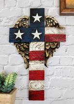 Western Star Spangled Banner USA Flag With Angel Wings Patriotic Wall Cross - £38.11 GBP