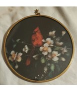 4 1/2&quot; Circular Hanging Stained Glass Cardinal Flowers Red Bird Window O... - £7.76 GBP