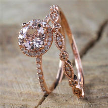 1.60Ct Round Cut Peach Morganite 14K Rose Gold Finish Engagement Bridal Ring Set - £70.97 GBP