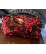 Hairtamin Flip Sequin Red And Gold Cosmetic Bag Dangling Gold Star Zipper - $11.76 CAD