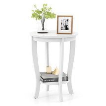 2-tier Round End Table with Solid Wood Legs-White - Color: White - £66.57 GBP