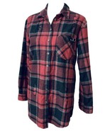 Dex Distressed Flannel Shirt Women&#39;s Sz M Plaid Striped Red Black Gray G... - $25.90 CAD