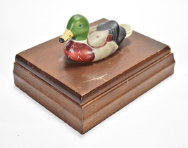 Vintage Dark Wooden Box Mallard Duck Playing Card Holder Price Products - £19.77 GBP