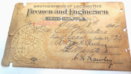 Brotherhood Of Locomotive Firemen And Enginemen Traveling Card Gulf Coast 1922 - £13.34 GBP