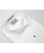 Men's Tuxedo shirt By Classix Wing Tip Formal Pleated Front After Six M00 White
