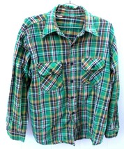 Vintage 60s Plaid Camp Shirt Mens Green Baggy Plaid  Distressed Workwear L - $67.32