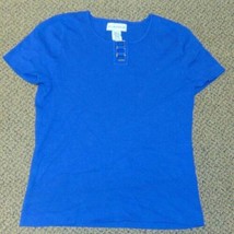 Womens Sweater Sagharbor Blue Round Neck Short Sleeve Shirt-size M - £17.83 GBP