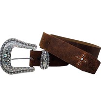 Justin Boots Western RhinestoneBelt Women&#39;s 36 Brown Leather Christianit... - €30,74 EUR