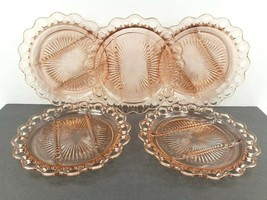 5 Anchor Hocking Old Colony Lace Edge Pink 3 Part Relish Set Vintage Glass Dish - £123.87 GBP