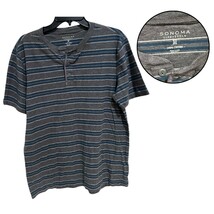 Sonoma Life+Style Men’s M Gray Striped Henley Short Sleeve Casual Shirt Tee - $14.84