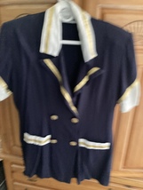 Cal supermax Blouse Navy Cream Gold women&#39;s size Large - £19.91 GBP