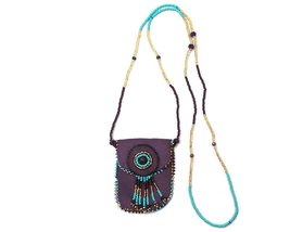 Mia Jewel Shop Authentic Leather Suede Seed Bead Fringe Medicine Pouch Necklace  - £18.59 GBP