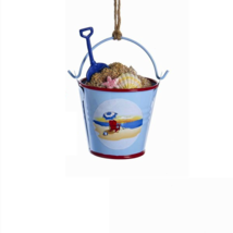 Kurt Adler Beach Bucket w/ Blue Shovel &amp; Sea Shells Christmas Ornament - £7.94 GBP