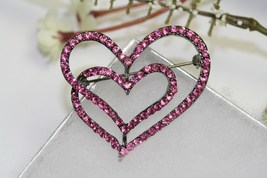 Rhinestone Double Heart Shape Brooch  Valentine&#39;s Day Heart Pin Heart Br... - £14.98 GBP