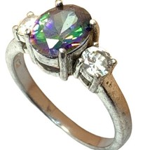 Sterling silver Mystic Topaz Mermaid Emerald White Ice Ring Size 7 - £35.24 GBP
